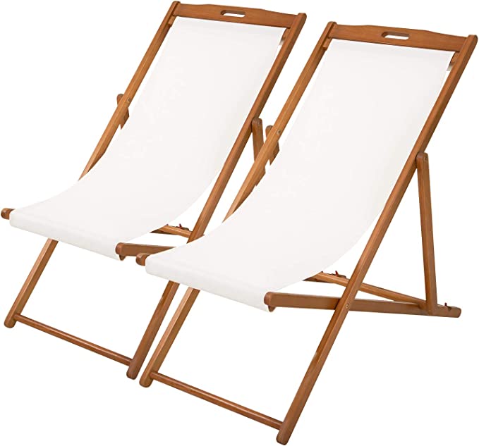 OUTDOORFURNI Set of 2 Sling Chair with White Polyester Canvas 3 Level Height