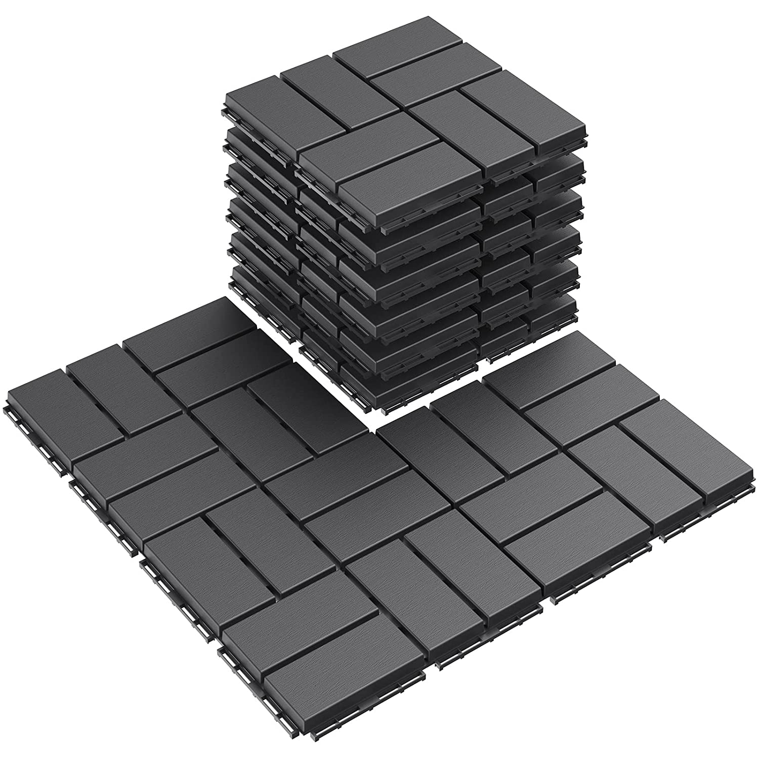 OUTDOORFURNI Plastic Interlocking Deck Tiles, 12"x12" Waterproof Outdoor Flooring 12 Slats