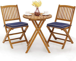 OUTDOORFURNI Premium Wood Patio Bistro Set of 1 table and 2 chairs